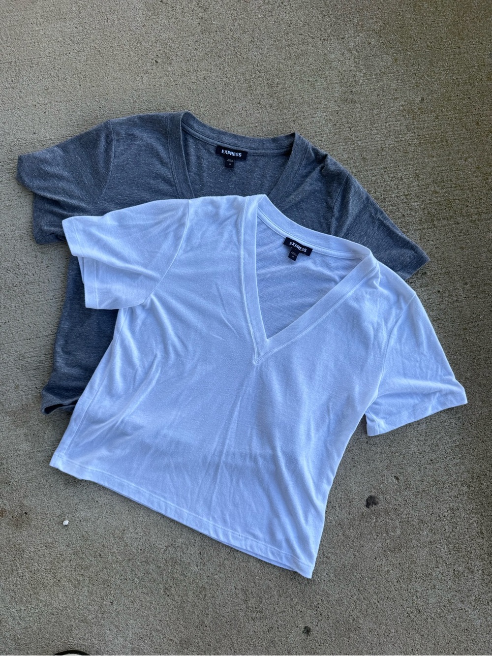 Express Short Sleeve V-Neck Tee Pair - White & Charcoal Gray